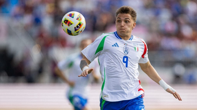 Mateo Retegui lors de leur match amical entre l'Italie et le Venezuela, au Chase Stadium de Fort Lauderdale, en Floride, le 21 mars 2024.