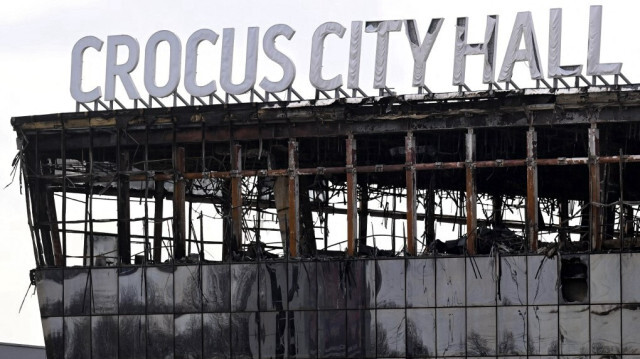 Une vue montre la salle de concert Crocus City Hall incendiée à Krasnogorsk, à l'extérieur de Moscou, le 26 mars 2024.