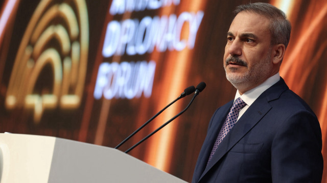 Le ministre des Affaires étrangères, Hakan Fidan, à la cérémonie de clôture du Forum diplomatique d'Antalya (ADF), qui s'est tenu au Centre de congrès NEST dans la région touristique de Belek, le 3 mars 2024.
