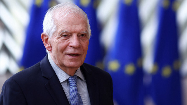 Le haut représentant de l'Union européenne pour les affaires étrangères et la politique de sécurité, Josep Borrell, s'adressant aux médias avant une réunion du Conseil des affaires étrangères (CAE) au siège de l'UE à Bruxelles, le 19 février 2024.