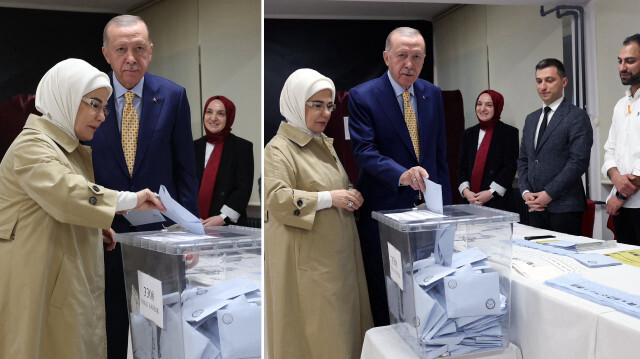 Cumhurbaşkanı Erdoğan ile birlikte oy kullanan Emine Erdoğan'ın paylaşımında bu ana ilişkin fotoğraflar da paylaştı. 