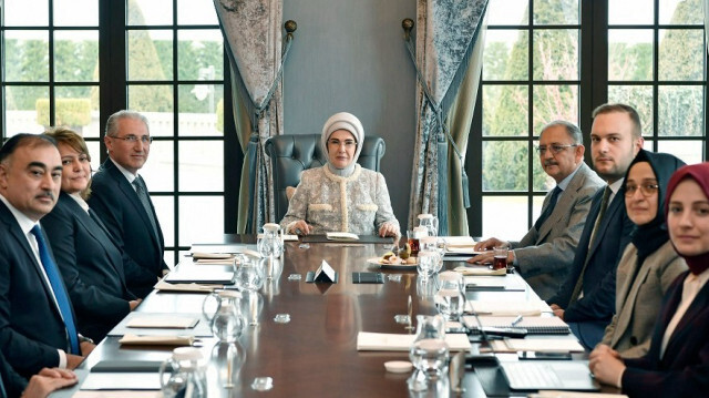 Turkish first lady Emine Erdogan meets with President of the United Nations (UN) Climate Change Conference (COP29) Azerbaijani Minister of Environment Mukhtar Babayev in Ankara, Türkiye on March 05, 2024.