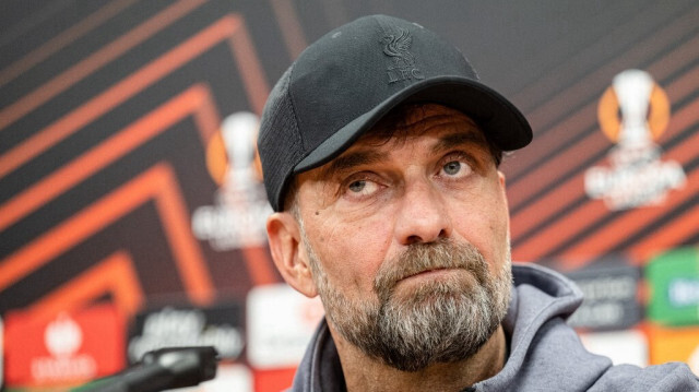 L'entraîneur allemand de Liverpool, Jürgen Klopp, lors d'une conférence de presse le 6 mars 2024 à Prague, à la veille du match de football de l'UEFA Europa League entre Liverpool et l'AC Sparta Prague.