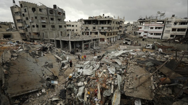 L'ampleur des destructions des bâtiments apparaît après le retrait des forces israéliennes dans la ville de Gaza, le 07 mars 2024.