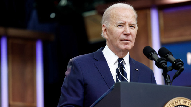 Le président des États-Unis Joe Biden prononçant un discours lors de la convention du National Action Network dans l'auditorium South Court de l'Eisenhower Executive Office Building sur le campus de la Maison-Blanche, le 12 avril 2024 à Washington, DC.