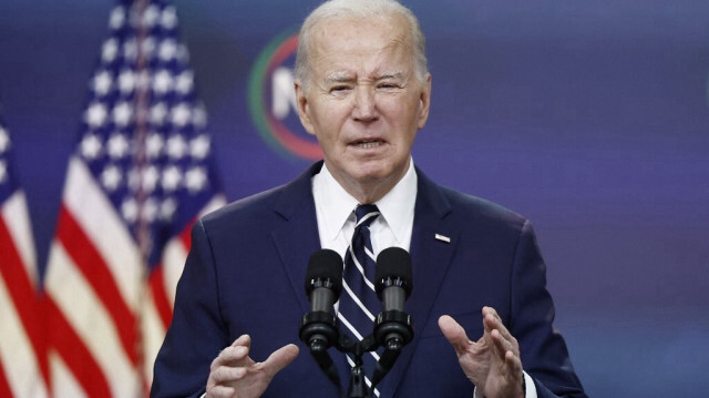 Le président Joe Biden prononce un discours lors de la convention du National Action Network dans l'auditorium South Court du Eisenhower Executive Office Building sur le campus de la Maison-Blanche, le 12 avril 2024 à Washington, DC.