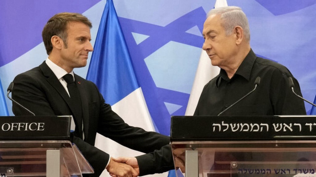 Le président français Emmanuel Macron et le Premier ministre israélien, Benyamin Netanyahu lors d'une conférence de presse conjointe à Jérusalem, le 24 octobre 2023.