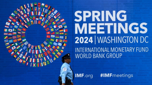 Le siège du Fonds monétaire international (FMI), le 12 avril 2024 à Washington, DC.
