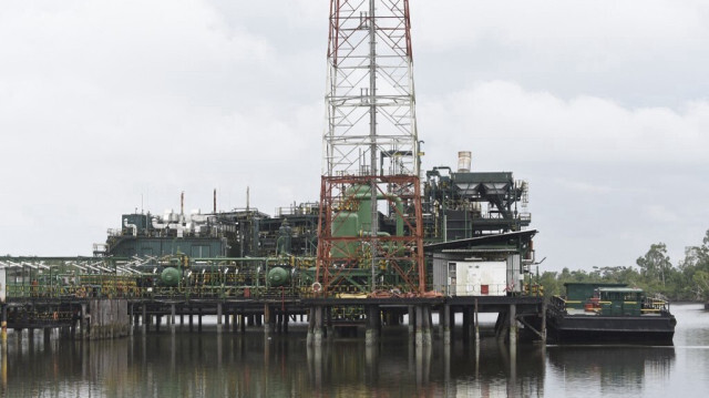 La station d'écoulement et l'usine de gaz de Belema, photographiée le 23 août 2017, a été fermée temporairement par Shell Petroleum Development Company (SPDC) suite à l'occupation continue de l'usine par la communauté Belema hôte dans le district d'Akuku Toru de l'État de Rivers.