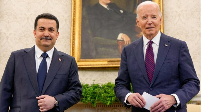 Iraqi Prime Minister Mohammed Shia al-Sudani (L) meets US President Joe Biden (R) at the White House in Washington D.C., United States on April 15, 2024.