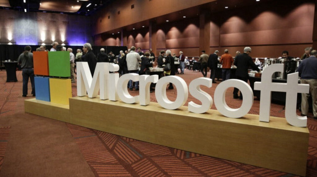 Le logo de Microsoft est représenté lors de l'assemblée générale annuelle des actionnaires de Microsoft à Bellevue.