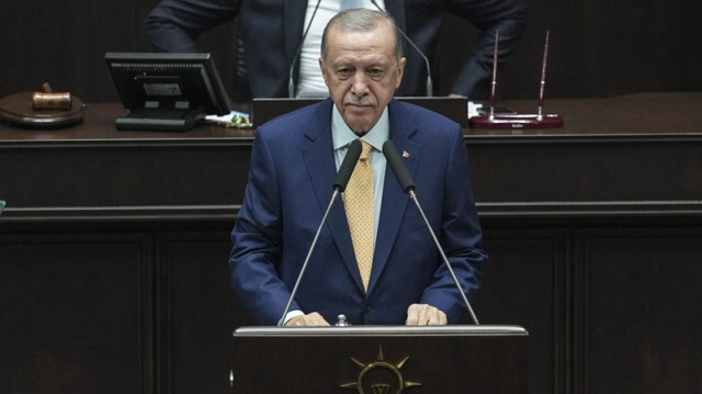 Le Président turc, Recep Tayyip Erdogan, lors de la réunion hebdomadaire du groupe AK Parti au parlement turc à Ankara en Turkiye, le 17 avril 2024.