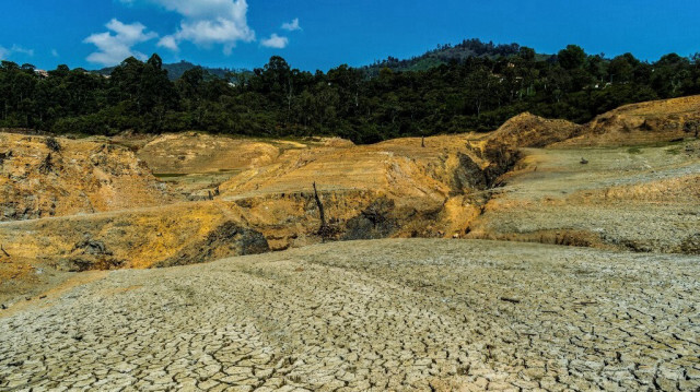 Réservoir de Guavio, qui alimente la centrale hydroélectrique de Guavio à Gachalá, département de Cundinamarca, en Colombie, le 16 avril 2024.