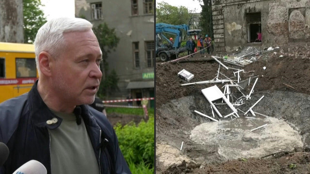 Images de bâtiments endommagés d'un hôpital psychiatrique à Kharkiv, la deuxième ville d'Ukraine, après une attaque de missiles russes dans la nuit du 27 avril 2024.