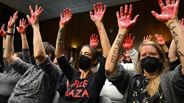 "الشيوخ الأمريكي".. محتجون يطالبون بوقف إطلاق النار في غزة 
