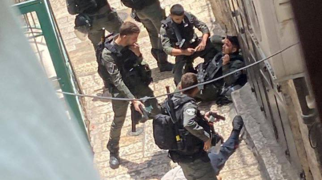La rue de la Montée, près de la porte d'Hérode, à Jérusalem-Est, suite à l'attaque d'un officier israélien par un citoyen turc, le 30 avril 2024. 