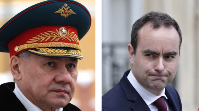 Le ministre de la Défense de Russie, Sergueï Choïgou et son homologue français, Sébastien Lecornu.