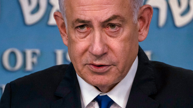 Le Premier ministre israélien Benjamin Netanyahu s'exprimant lors d'une conférence de presse conjointe avec la chancelière allemande après leur rencontre à Jérusalem, le 17 mars 2024. 