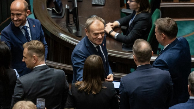 Le Premier ministre polonais Donald Tusk après un vote de confiance pour le gouvernement de Tusk au Parlement polonais à Varsovie, Pologne, le 12 décembre 2023.