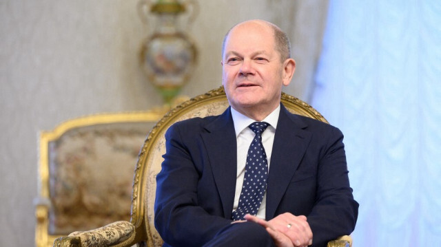 Le chancelier fédéral d'Allemagne, Olaf Scholz lors d'une réunion avec le Premier ministre slovène à Brdo Estate, près de Kranj, en Slovénie, le 26 mars 2024.