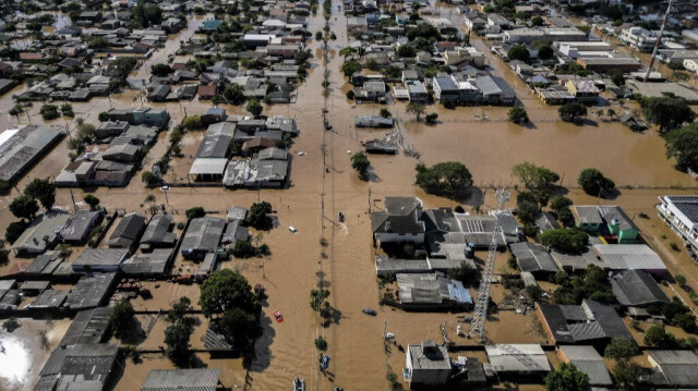 Vue aérienne des inondations à Eldorado do Sul, État de Rio Grande do Sul, Brésil, prise le 9 mai 2024. 