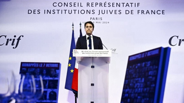 Le Premier ministre français Gabriel Attal lors du dîner annuel du Conseil représentatif des institutions juives de France (CRIF) au Carrousel du Louvre à Paris, le 6 mai 2024.