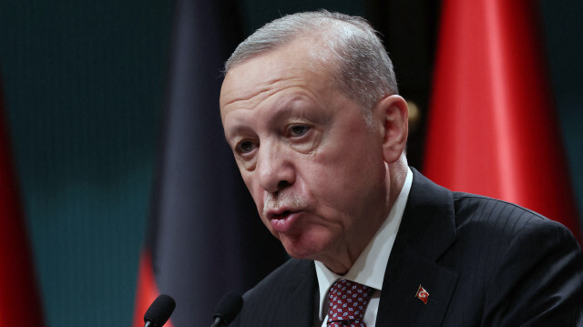 Le président turc Recep Tayyip Erdogan s'exprimant lors d'une conférence de presse avec le président allemand après leur rencontre au complexe présidentiel d'Ankara, le 24 avril 2024.