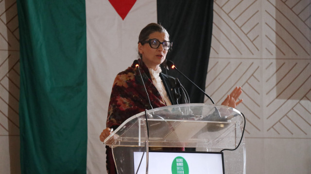Francesca Albanese, la Rapporteure spéciale de l'Onu sur la situation des droits de l'homme dans les territoires palestiniens, lors de la session extraordinaire du Forum social Maghreb-Machrek, le 10 mai 2024 au Palais des Congrès à Tunis.