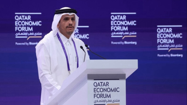 Le Premier ministre qatari, Mohammed bin Abdulrahman Al-Thani s'adresse à la session d'ouverture du Forum économique du Qatar à Doha, le 14 mai 2024.