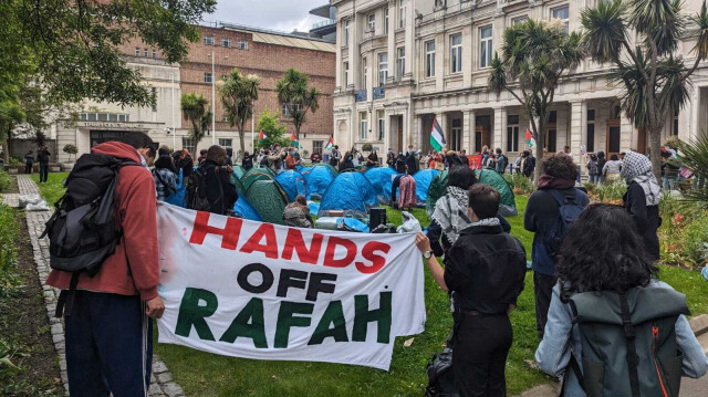 Les étudiants de l'Université Queen Mary ont installé un campement en solidarité avec la Palestine, le 13 mai 2024.