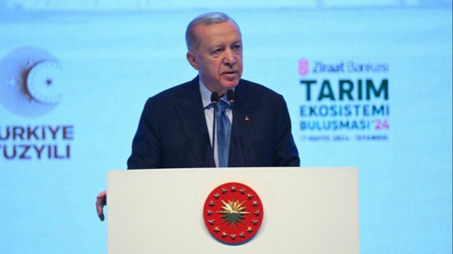 Le Président turc, Recep Tayyip Erdogan, lors d'une réunion sur l'agriculture organisée par la banque publique turque "Ziraat Bank", à Istanbul en Turkiye, le 17 mai 2024.