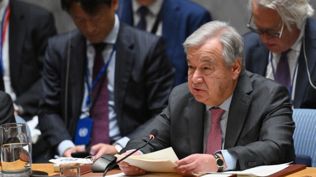 Le Secrétaire général des Nations Unies, Antonio Guterres, lors d'une réunion du Conseil de sécurité de l'ONU sur la situation au Moyen-Orient, à New York le 18 avril 2024. 