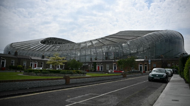 L'Arena de Dublin, à la veille de la finale de la Ligue Europa de l'UEFA entre l'Atalanta et le Bayer Leverkusen, qui se déroulera le 22 mai 2024.