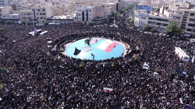 Les funérailles du Président iranien, Ebrahim Raïssi, du ministre des Affaires étrangères, Hossein Amir-Abdollahian et d'autres fonctionnaires qui ont perdu la vie dans l'accident d'hélicoptère à Téhéran en Iran, le 22 mai 2024.