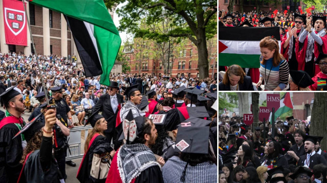 Harvard Üniversitesi mezuniyet töreninde 1000'den fazla öğrenci okul yönetimini protesto etti.