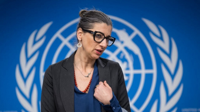 La rapporteuse spéciale des Nations Unies sur la situation des droits dans les territoires palestiniens, Francesca Albanese lors d'une session du Conseil des droits de l'homme des Nations Unies, à Genève, le 27 mars 2024.