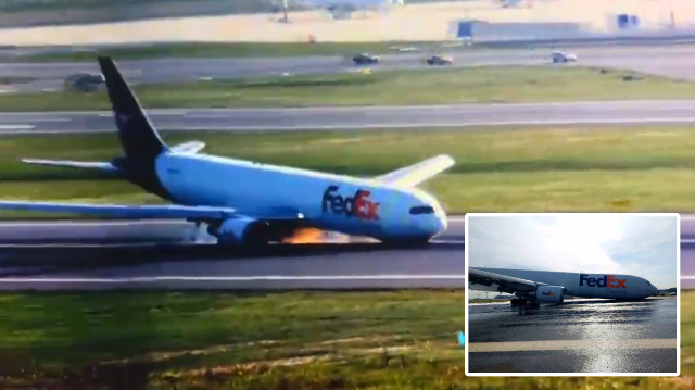 İstanbul Havalimanı'nda Fedex Havayolları'na ait kargo uçağı gövdesinin üzerine indi 
