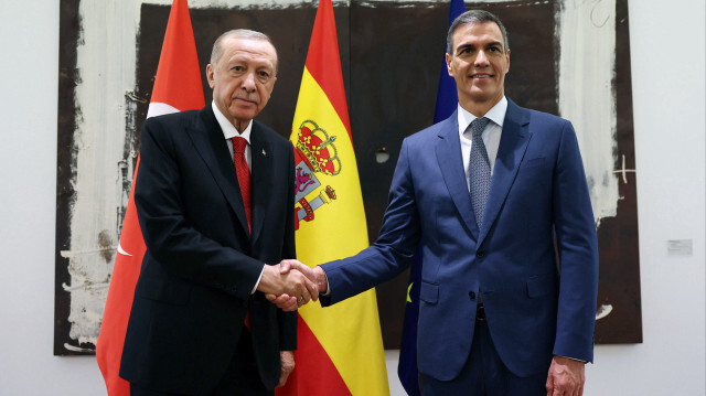 Le président Recep Tayyip Erdogan et le Premier ministre Pedro Sanchez lors d'une visite officielle en Espagne dans le cadre du 8ème Sommet intergouvernemental Türkiye-Espagne, en juin 2024.