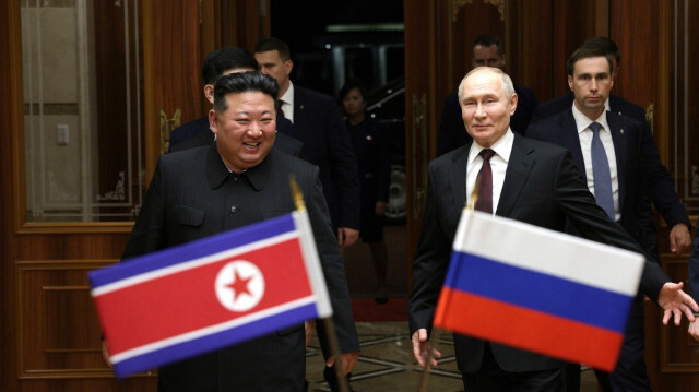 Le président russe Vladimir Poutine a rencontré son homologue nord-coréen Kim Jong Un, à Pyongyang, le 19 juin 2024.