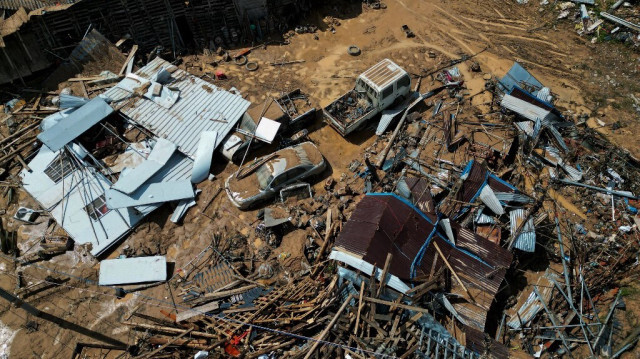 Bâtiments effondrés à la suite des inondations à Meizhou, dans la province du Guangdong, dans le sud de la Chine, le 21 juin 2024. 