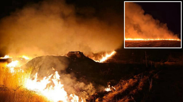 Şırnak'ın Suriye sınırında anız yangını