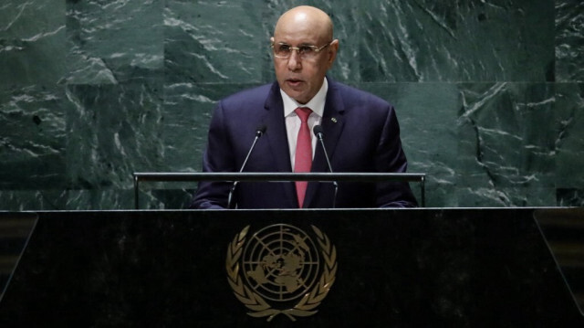 Le président mauritanien Mohamed Ould Cheikh El Ghazouani s'adresse à la 78e Assemblée générale des Nations Unies au siège de l'ONU à New York, le 20 septembre 2023.