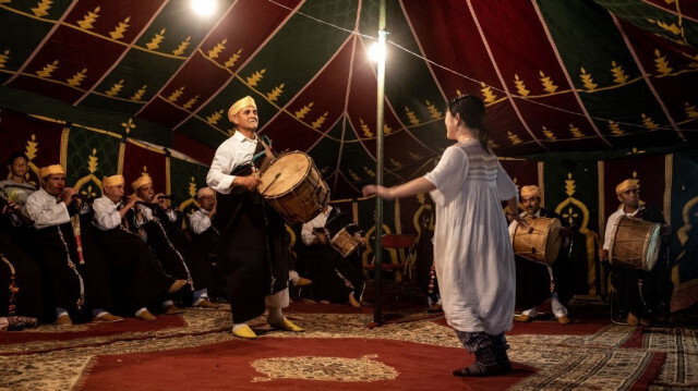 Le groupe des Maîtres Musiciens de Joujouka se produit lors du festival annuel de musique de Joujouka, dans le village de Jajouka, dans le nord du Maroc, le 27 mai 2024. 