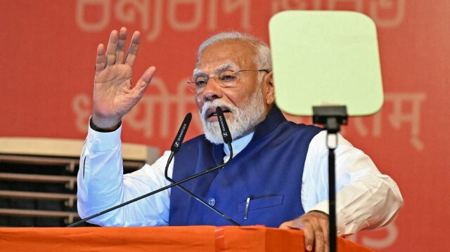 Le Premier ministre indien Narendra Modi s'adresse à ses partisans après la victoire du Bharatiya Janata Party (BJP) aux élections générales, à New Delhi, le 4 juin 2024.