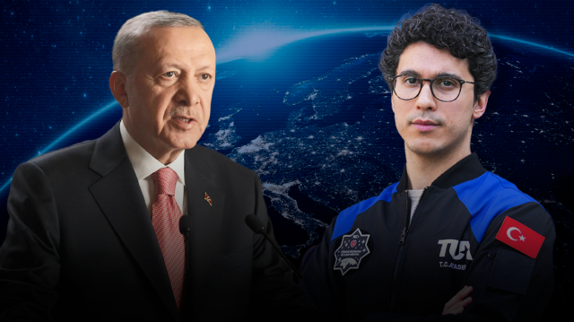 Cumhurbaşkanı Recep Tayyip Erdoğan, Türkiye'nin ikinci astronotu Tuva Cihangir Atasever.