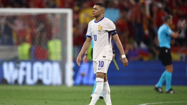 L'attaquant français n°10 Kylian Mbappé après avoir perdu la demi-finale de l'Euro 2024 entre l'Espagne et la France, à Munich, le 9 juillet 2024.