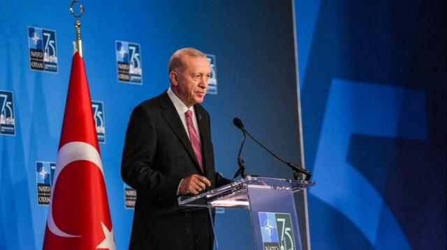 Le Président turc, Recep Tayyip Erdogan lors d'une conférence de presse après le sommet des dirigeants de l'OTAN à Washington aux États-Unis, le 11 juillet 2024.