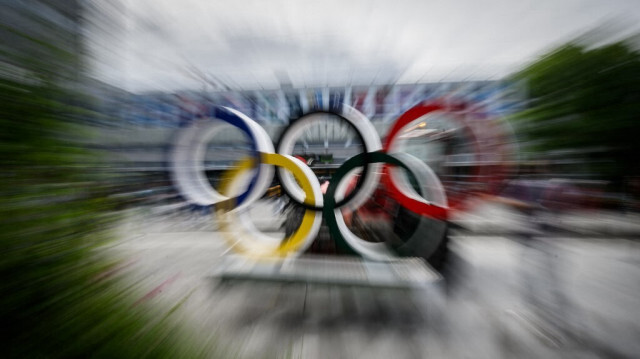 Le logo des Jeux Olympiques, à Nantes, le 10 juillet 2024.