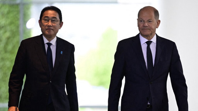 Le Chancelier allemand Olaf Scholz (à droite) et Premier ministre japonais Fumio Kishida, à Berlin, Allemagne, le 12 juillet 2024.