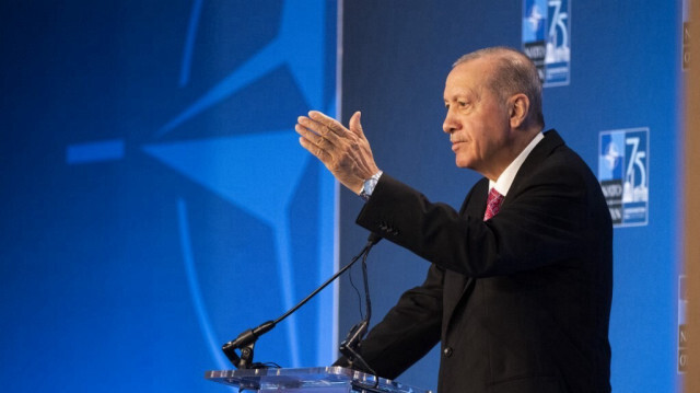 Le président turc Recep Tayyip Erdogan s'exprime lors d'une conférence de presse en marge du sommet du 75e anniversaire de l'OTAN au Walter E. Washington Convention Center à Washington, DC, le 11 juillet 2024.